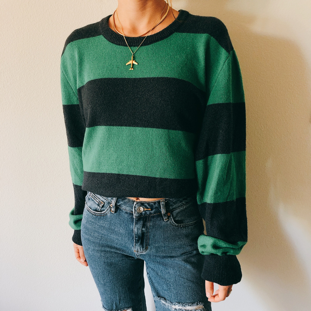 Sweater - green & navy